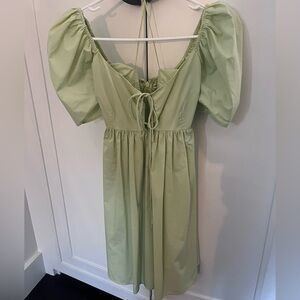 Abercrombie and Fitch Light Green Puff Sleeve Dress Keyhole Babydoll Mini Dress